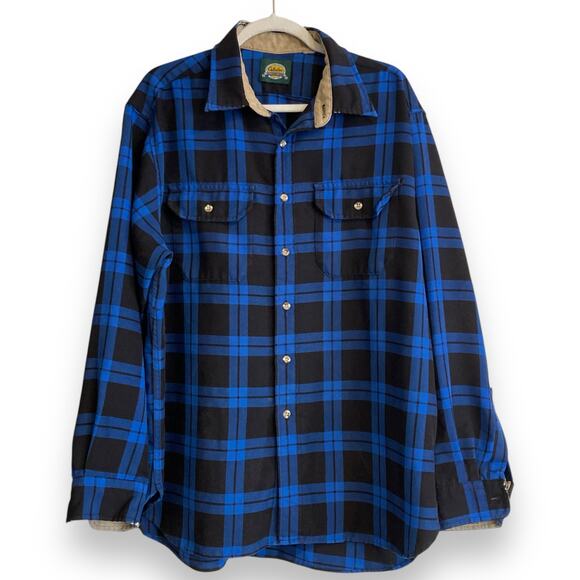 Cabelas Blue Black Checked Flannel Outdoors Gorpcore Button Down Shirt Size XL - Picture 1 of 16